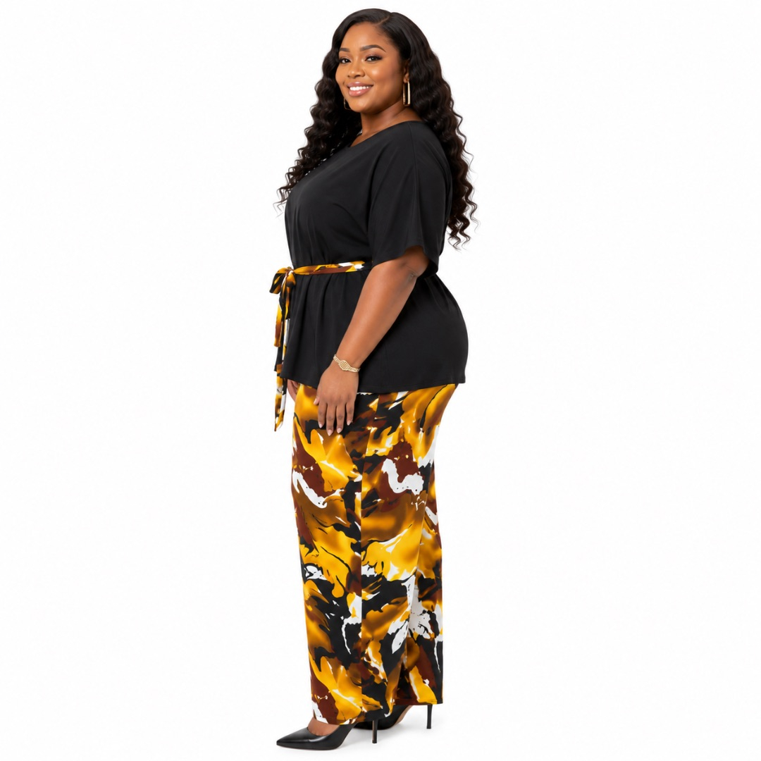 Two Piece Peplum Top and Abstract Floral Maxi Skirt Set